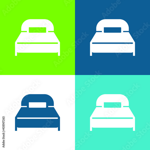 Big Bed With One Pillow Flat four color minimal icon set