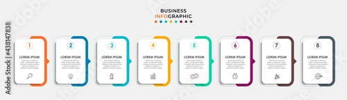 Vector Infographic design business template with icons and 8 options or steps. Can be used for process diagram, presentations, workflow layout, banner, flow chart, info graph
