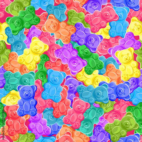 Rainbow gummy bears. Seamless pattern.  Texture for fabric, wallpaper, decorative print