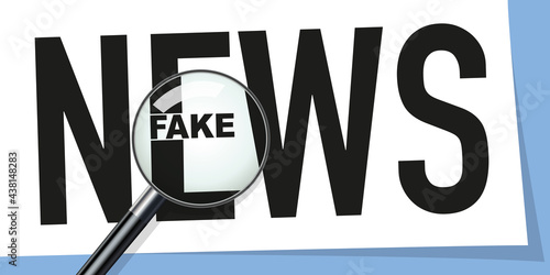 Concept des rumeurs et des fausses nouvelles sur les réseaux sociaux, avec le mot fake qui s’inscrit dans la barre du E du mot news. photo