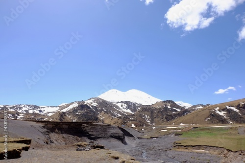 Mountain tourism in the Caucasus. Wonderful views of peaks, gorges, streams.