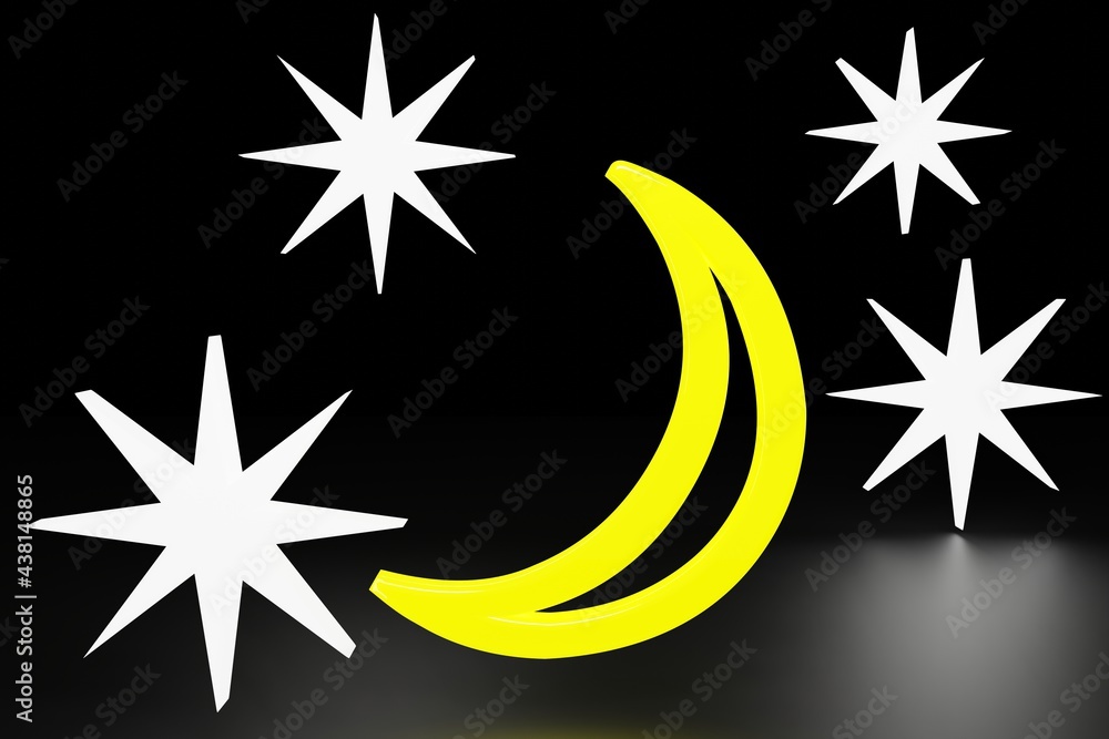 Obraz premium Night in 3d. Moon and shining stars. Night concept in 3d. Waning moon. 3D illustration