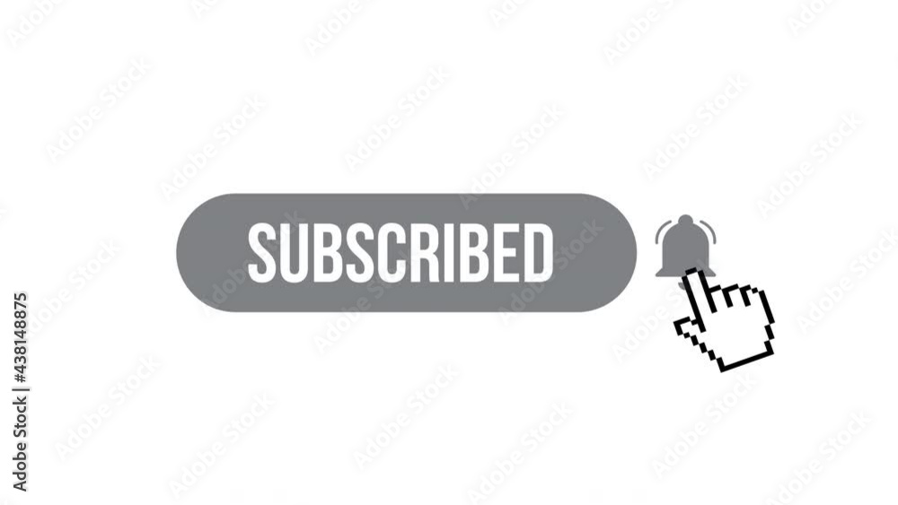 Subscribe and turn on bell notifications. Mouse cursor click subscribe with bell notifications on a white background footage