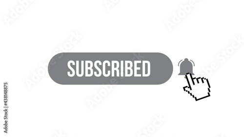 Subscribe and turn on bell notifications. Mouse cursor click subscribe with bell notifications on a white background footage photo
