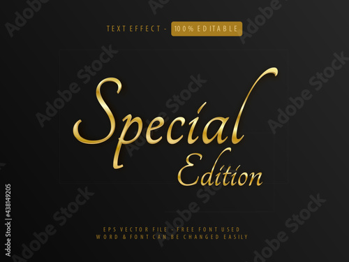 Gold text effect. Editable text font effect. Special edition style. Script italic theme font.