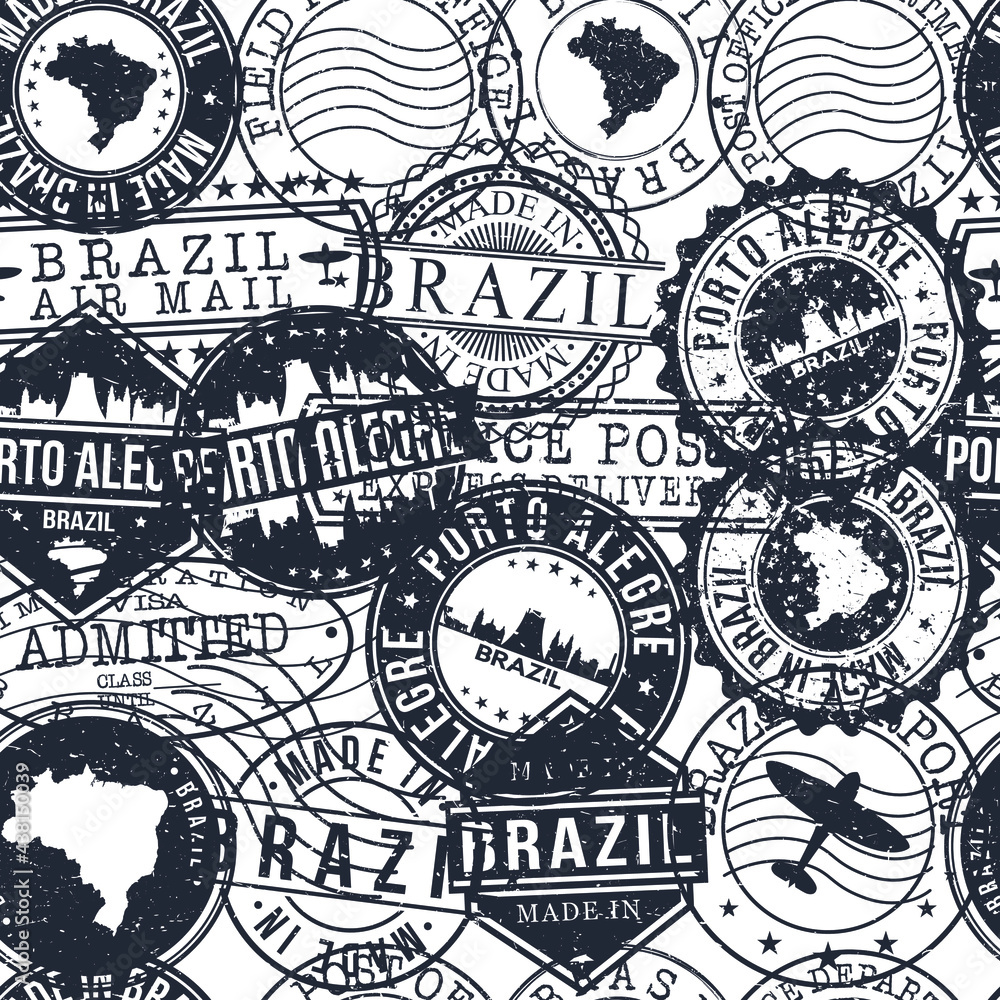 Porto Alegre Brazil Stamps Background. A City Stamp Vector Art. Set of Postal Passport Travel. Design Set Pattern.
