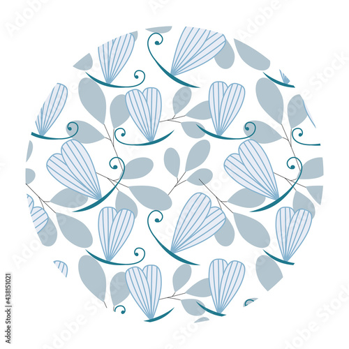 Vector round with floral ornament. Butterfly and leaves in round background for fabrics  paper  textile  gift wrap. Template  frame circle