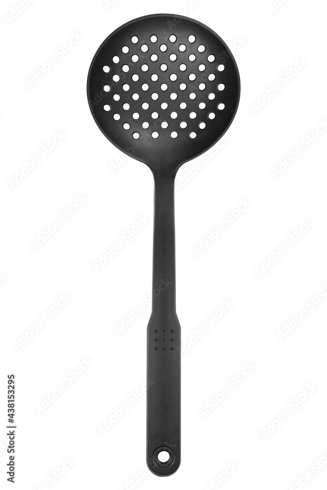 Black plastic kitchen skimmer isolated on white Black plastic kitchen skimmer isolated on white