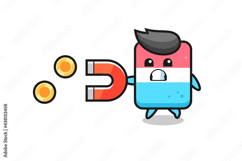 the character of eraser hold a magnet to catch the gold coins the character of eraser hold a magnet to catch the gold coins
