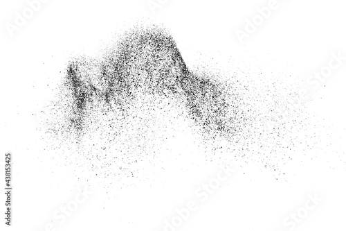Black grainy texture isolated on white background. Dust overlay. Dark noise granules. Digitally generated image. Vector design elements. Illustration, Eps 10.
