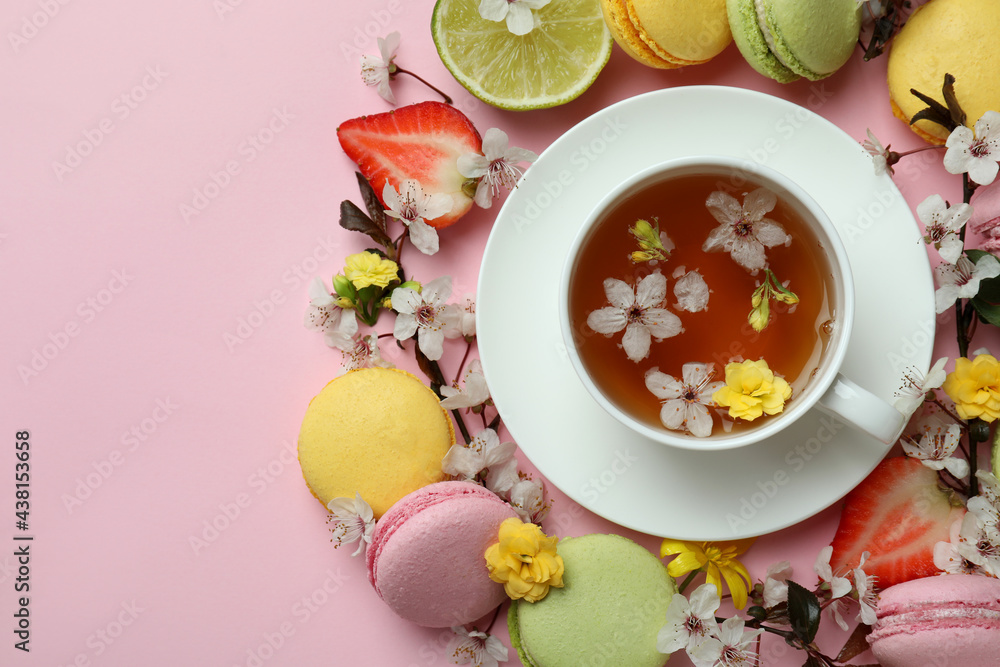 Concept of sweet breakfast on pink background Concept of sweet breakfast on pink background