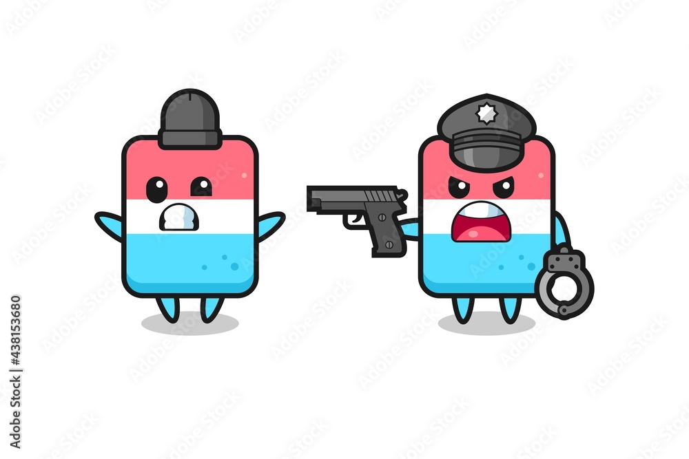 illustration of eraser robber with hands up pose caught by police illustration of eraser robber with hands up pose caught by police