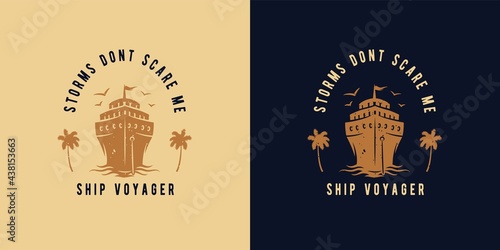 Cruiser wanderer. Nautical wanderlust , marine ship for print. Adventure voyager