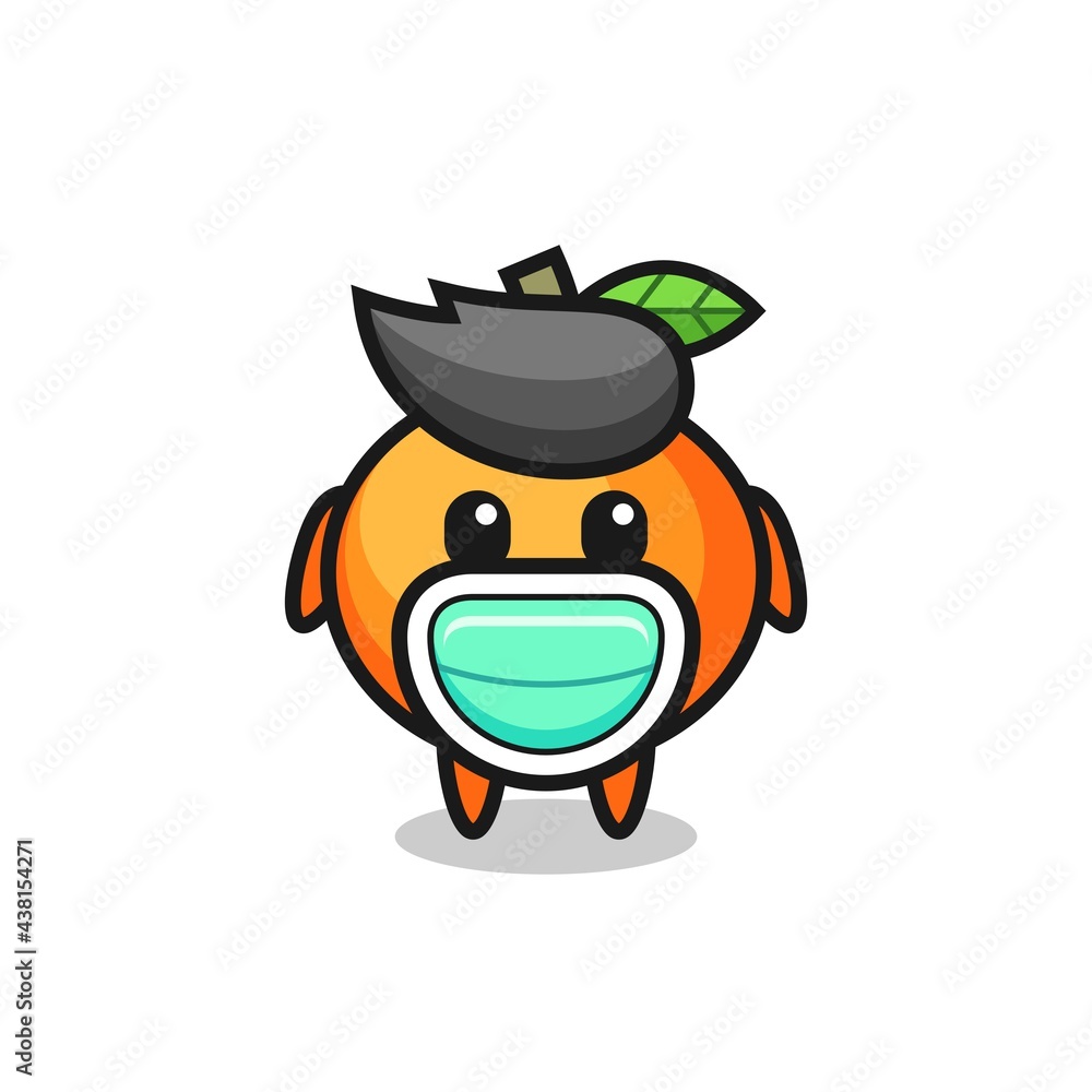 cute mandarin orange cartoon wearing a mask