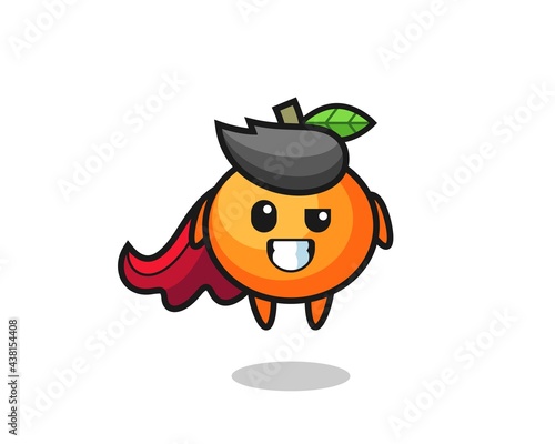 the cute mandarin orange character as a flying superhero
