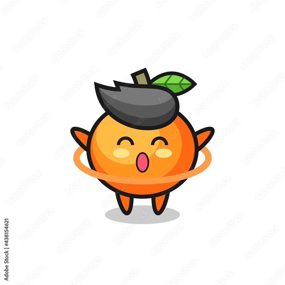 cute mandarin orange cartoon is playing hula hoop