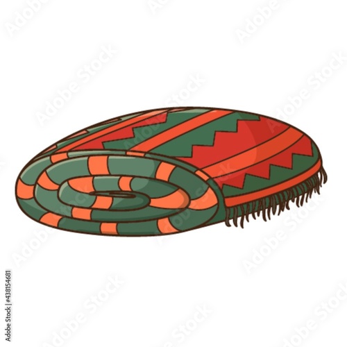 Folded blanket. Cover. Design element with outline. The theme of a cozy winter, autumn. Doodle, hand-drawn. Flat design. Color vector illustration. Isolated on a white background.