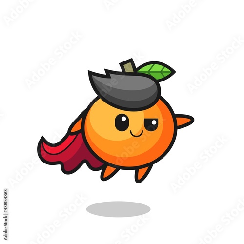 cute mandarin orange superhero character is flying