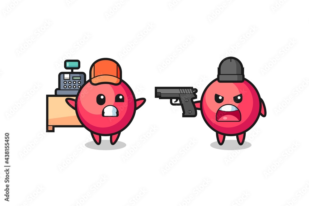 illustration of the cute cranberry as a cashier is pointed a gun by a robber illustration of the cute cranberry as a cashier is pointed a gun by a robber