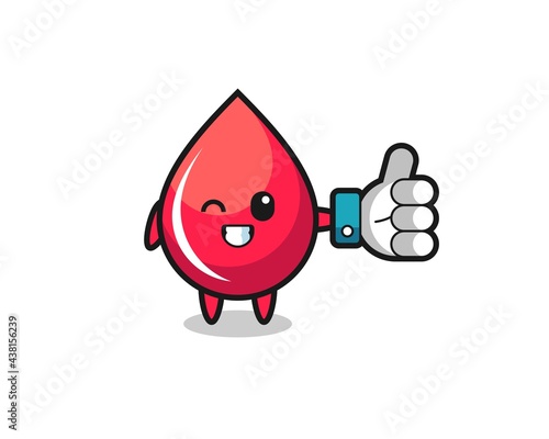 cute blood drop with social media thumbs up symbol