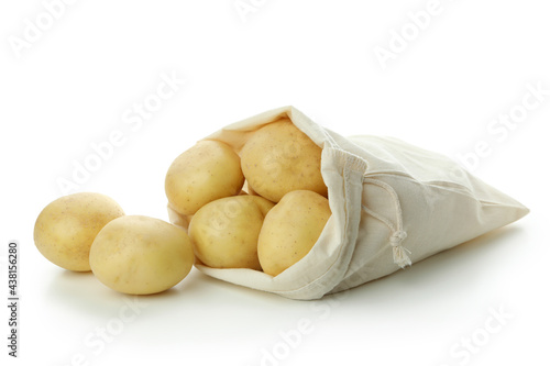 Bag with young potato isolated on white background