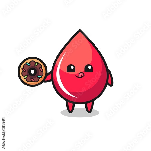 illustration of an blood drop character eating a doughnut
