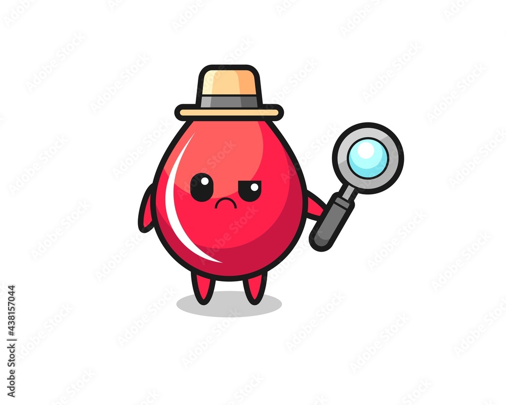 the mascot of cute blood drop as a detective