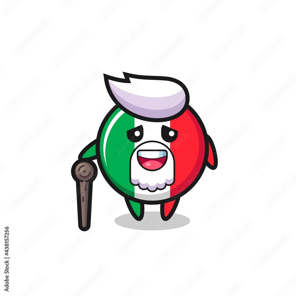 cute italy flag grandpa is holding a stick