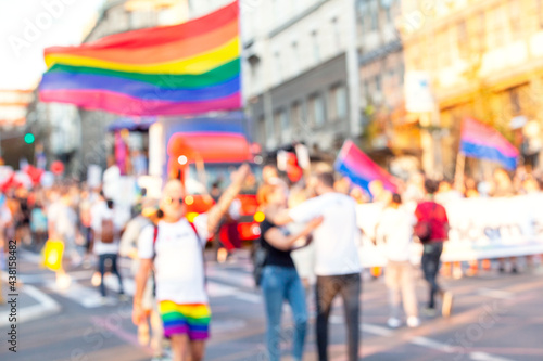 Cuadro en lienzo Blurred photo of participants of LGBT parade. Gay pride.