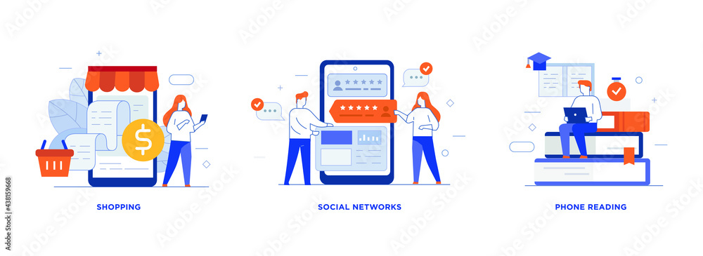 People use gadgets. set of icons, illustration. Smartphones tablets user interface social media.Flat illustration Icons infographics. Landing page site print poster. People use gadgets. set of icons, illustration. Smartphones tablets user interface social media.Flat illustration Icons infographics. Landing page site print poster.