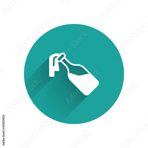 White Cocktail molotov icon isolated with long shadow. Green circle button. Vector
