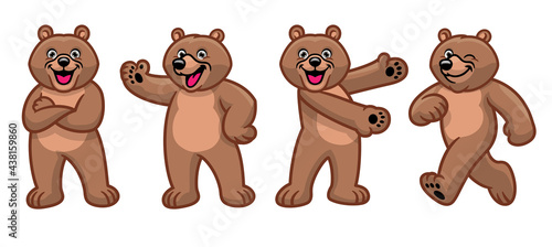 set of brown grizzly bear cartoon character