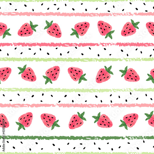 Seamless strawberry pattern. Vector striped background with berries