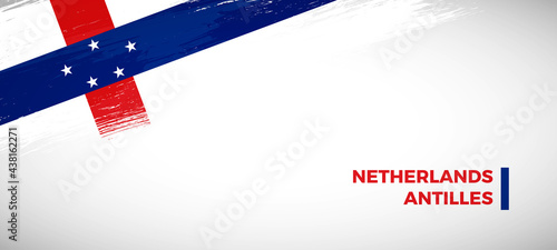 Happy national day of Netherlands Antilles with brush painted grunge flag background