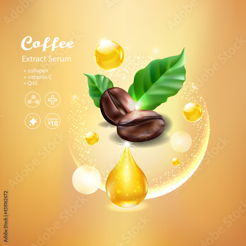 Coffee Collagen Serum  and Vitamin for Skincare and Cosmetic Products.