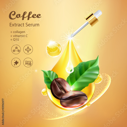 Coffee Collagen Serum  and Vitamin for Skincare and Cosmetic Products.