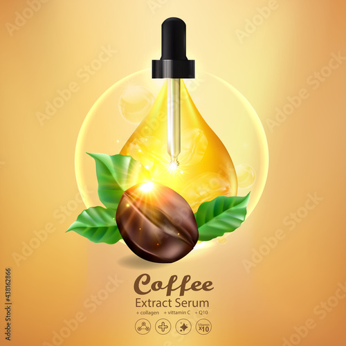 Coffee Collagen Serum  and Vitamin for Skincare and Cosmetic Products.