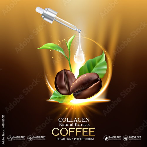 Coffee Collagen Serum  and Vitamin for Skincare and Cosmetic Products.
