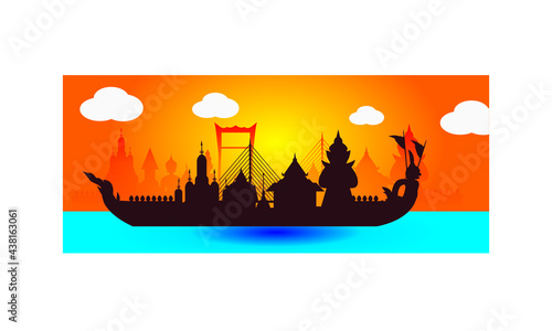 Vector of beautiful Thai Royal Barge Suphannahong on the River of Thailand Traditional Thai style Vector concept.