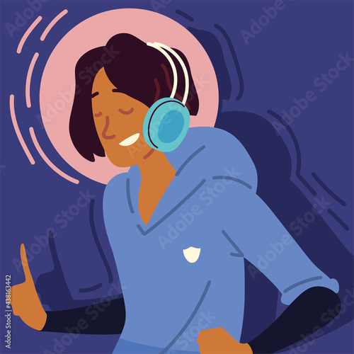 young using earphones