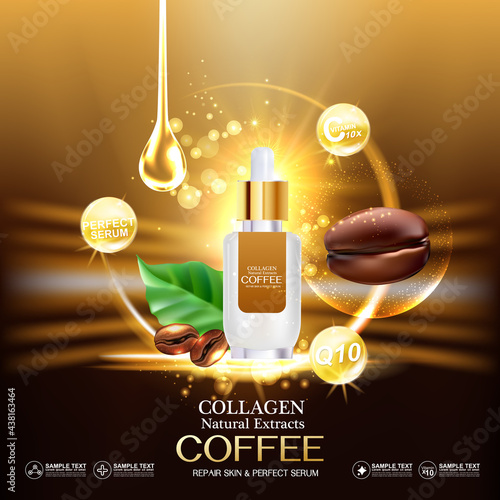 Coffee Collagen Serum  and Vitamin for Skincare and Cosmetic Products.