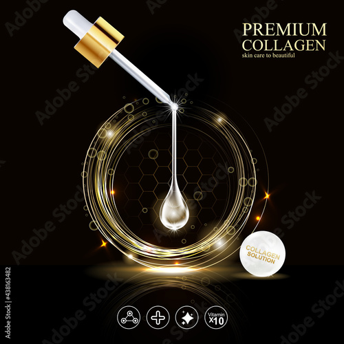 Premium Collagen Serum and Vitamin Background for  Skin Care Cosmetic Product Template.