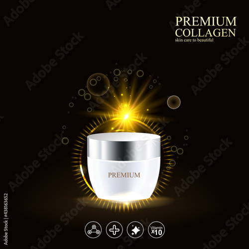 Premium Collagen Serum and Vitamin Background for  Skin Care Cosmetic Product Template.
