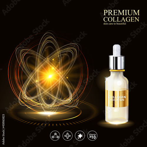 Premium Collagen Serum and Vitamin Background for  Skin Care Cosmetic Product Template.