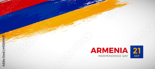 Happy independence day of Armenia with brush painted grunge flag background