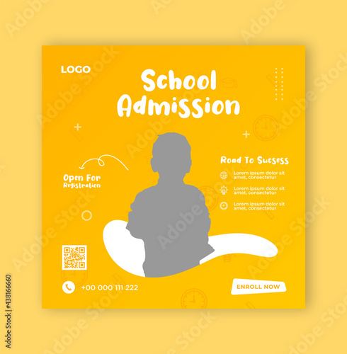 School admission open now social media post and web banner template	