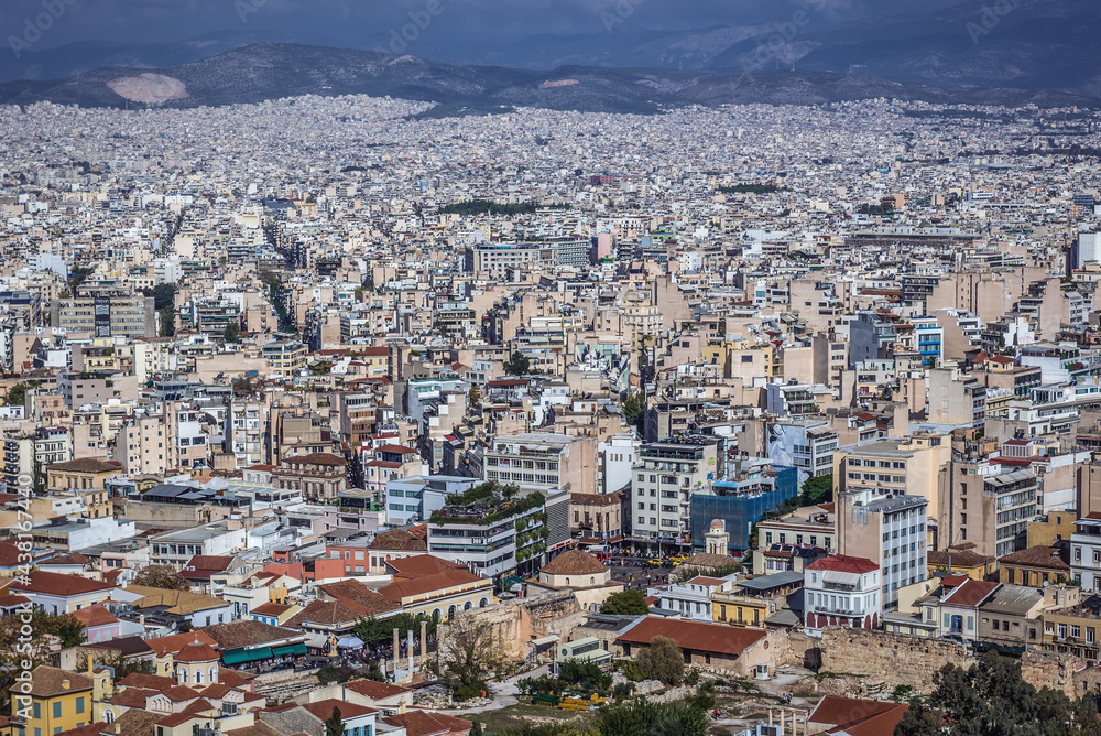 Cityscape of Athens, view from Acropolis Hill, Greece