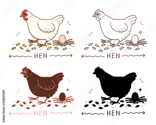 hand drawn vector illustration of cute cartoon chicken character.