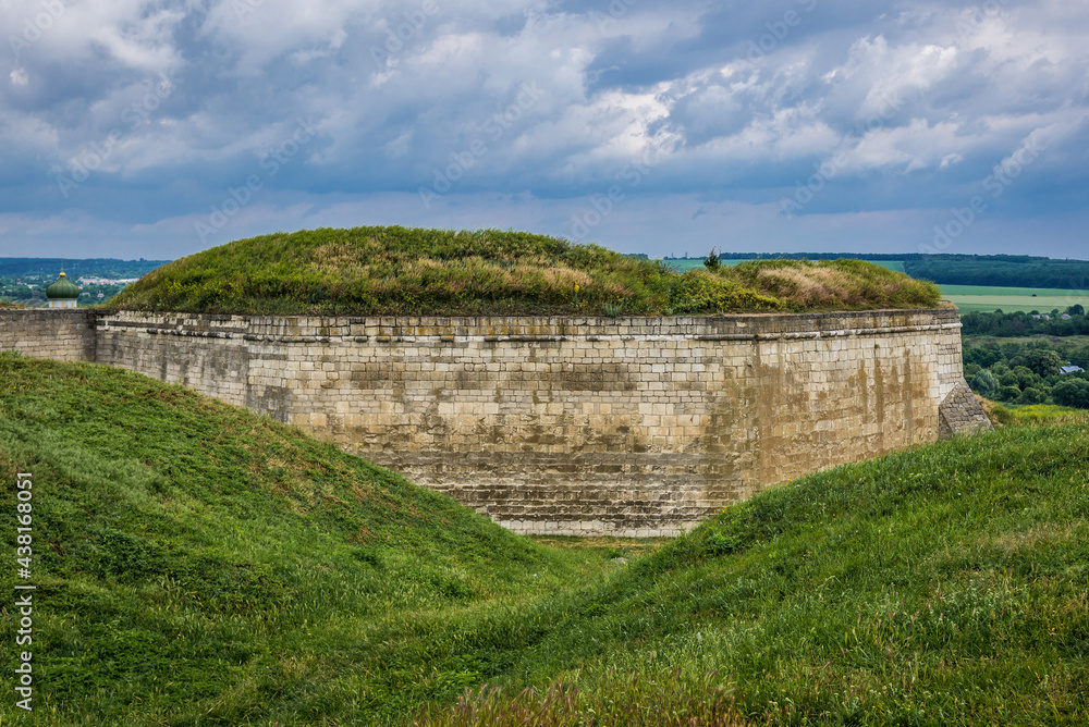 Walls of Khotyn Fortress, fortification complex in Khotyn town, Ukraine