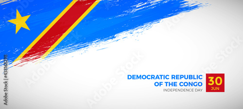 Happy independence day of Democratic Republic of the Congo with brush painted grunge flag background